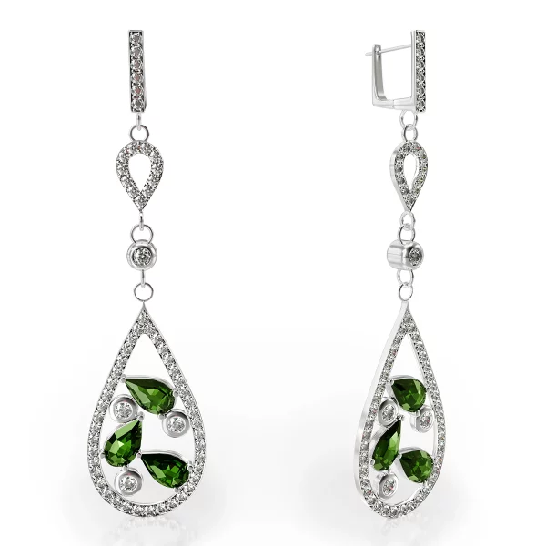 Silver Emerald Whisper Earrings with zircon serene beauty