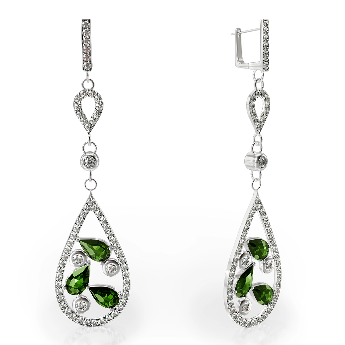 Emerald Whisper Zircon Silver Earrings