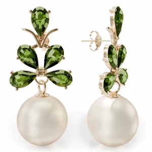 Silver Pearl Peridot Earrings with verdant nature-inspired design