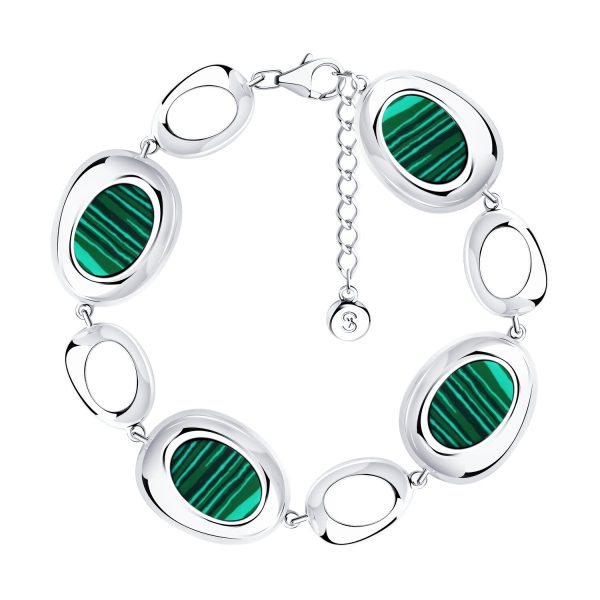 Silver Bracelet "Forest Symphony" with malachites