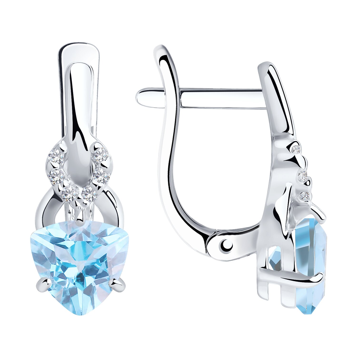 Elegant silver earrings with blue topaz and sparkling zircons “Heavenly Light”