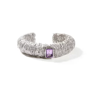 Silver Cuff Bracelet "Entwined Elegance" with amethyst.