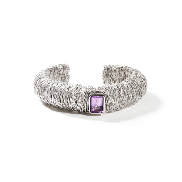 Entwined elegance amethyst silver cuff Bracelet