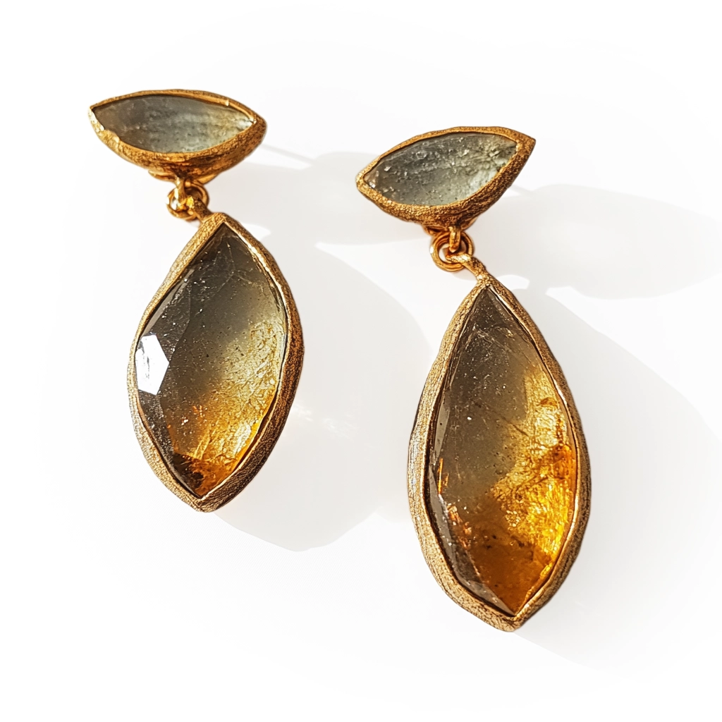 mercury quartz gold-plated earrings, front view