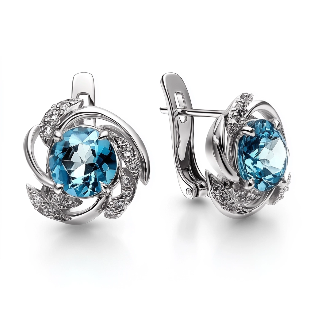 blue topaz silver earrings, front view