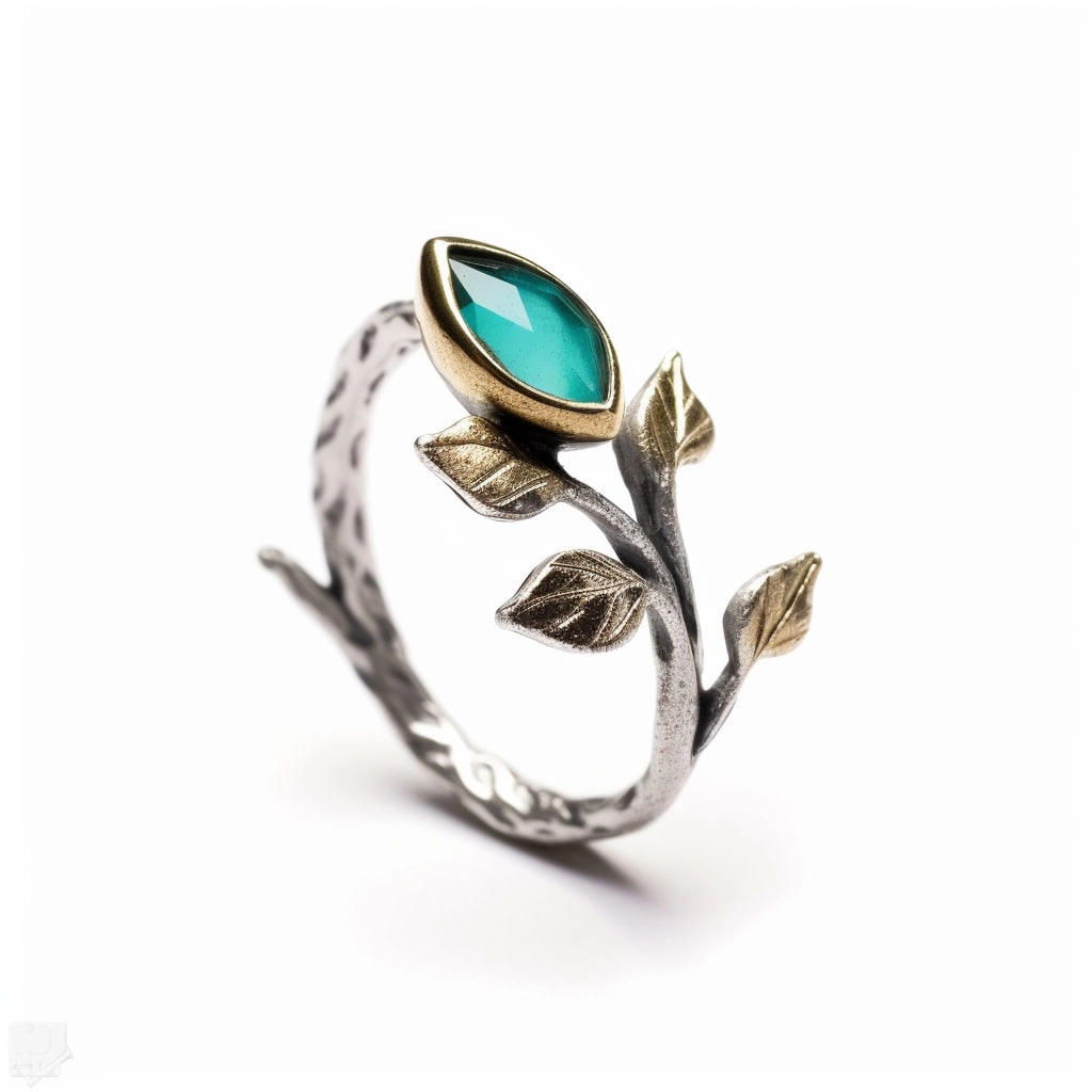 Silver and Gold Branch Ring with Chalcedony