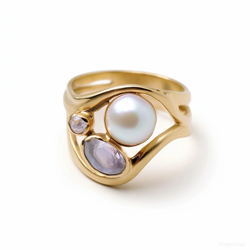 Yellow Gold Ring with Pearl and Amethyst