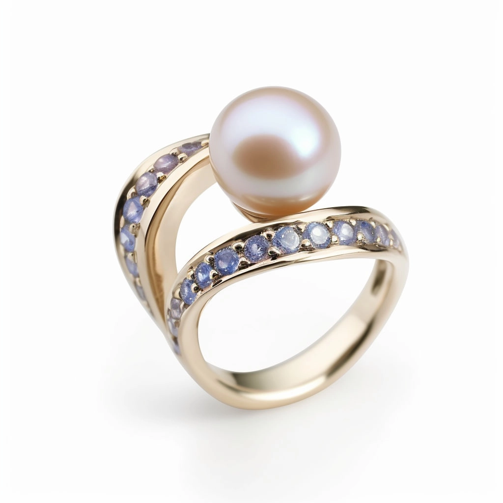 Red Gold Ring with Pearl and Sapphire Detailing