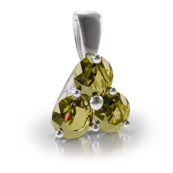 Silver Pendant with Zultanite Trio, silver, rhodium plated, with zultanite, profile view.