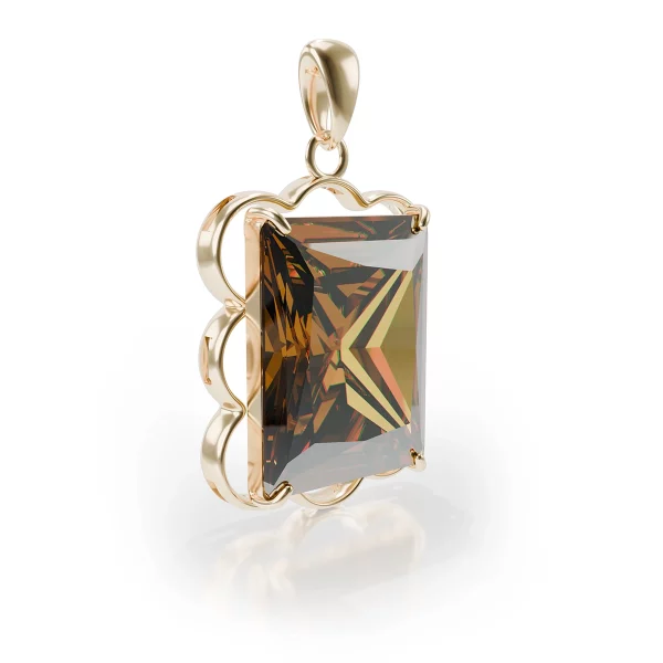 Zultanite Pendant in Sculpted Frame, silver, gold plated, with zultanite, angled side view.