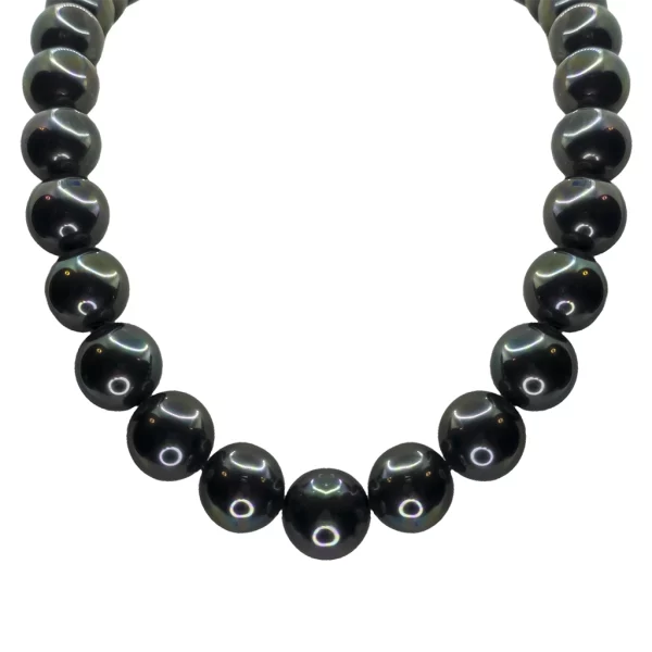 Black Shell Pearl Necklace, shell pearl, with pearl, front angle.