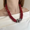 tribal coral necklace, on-neck view