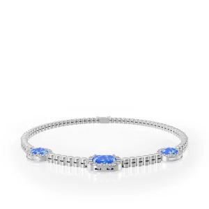 Opalite and Zircon Silver Accent Bracelet view 2, silver, with opalite, zircon, displayed flat.