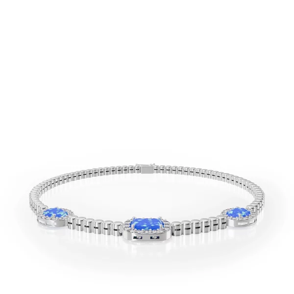 Opalite and Zircon Silver Accent Bracelet view 2, silver, with opalite, zircon, displayed flat.