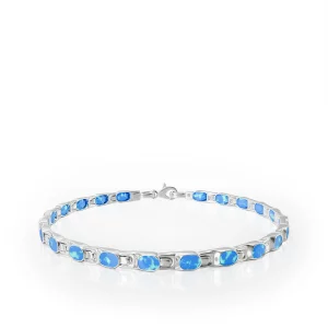 Opalite and Silver Oval Link Bracelet, silver, with opalite, lay-flat composition.