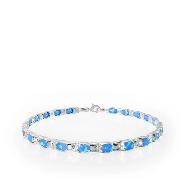 Opalite and Silver Oval Link Bracelet, silver, with opalite, lay-flat composition.