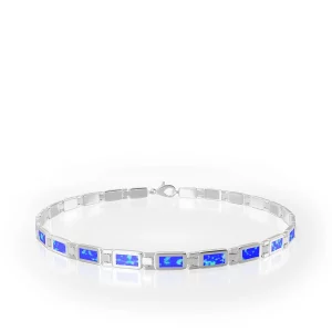 Opalite and Silver Tile Bracelet, silver, with opalite, top-down view.