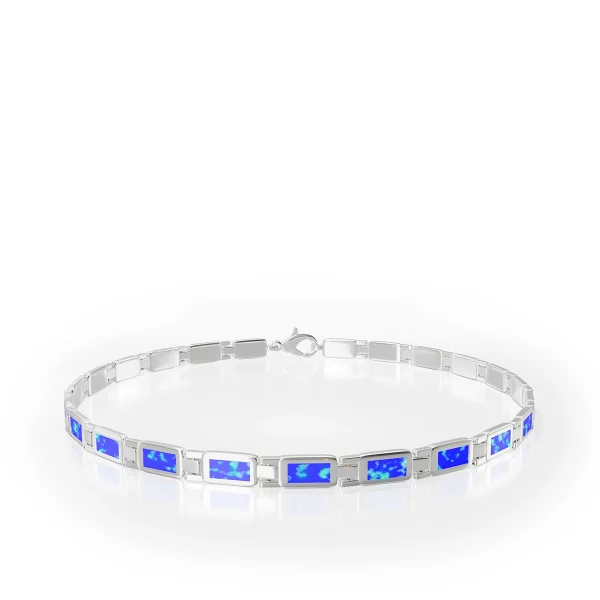 Opalite and Silver Tile Bracelet, silver, with opalite, top-down view.
