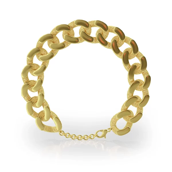 Gold-Plated Silver Chain Bracelet, silver, gold plated, direct front view.