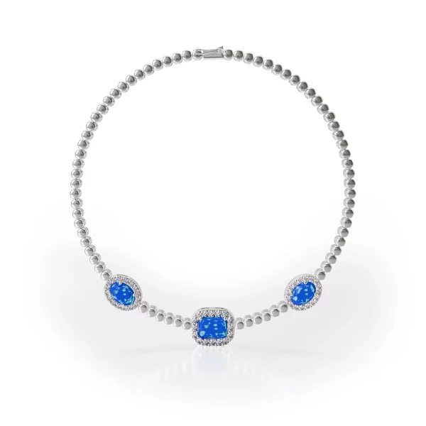 Opalite and Zircon Silver Accent Bracelet, silver, with opalite, zircon, front angle.
