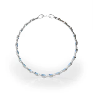 Opalite and Silver Oval Link Bracelet view 2, silver, with opalite, straight-on view.