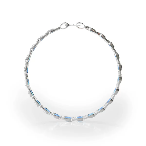 Opalite and Silver Oval Link Bracelet view 2, silver, with opalite, straight-on view.