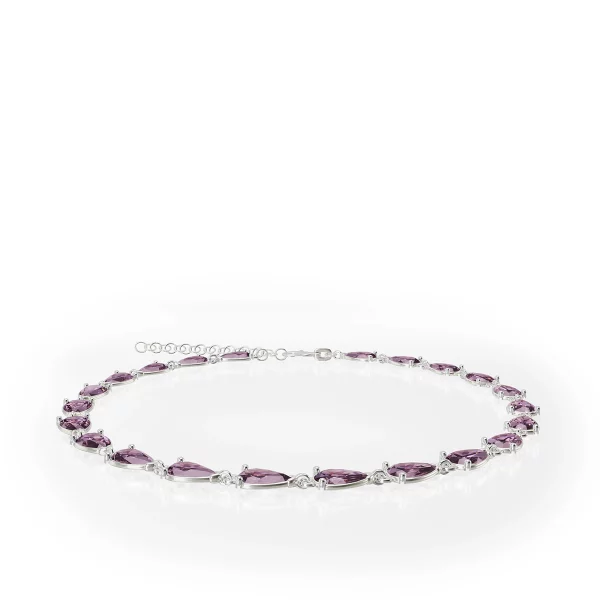 Amethyst Silver Link Bracelet view 2, silver, with amethyst, flat arrangement.