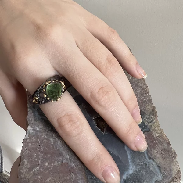 green topaz ring, on hand