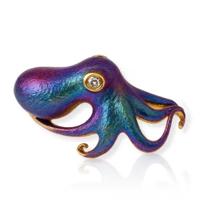 Octopus silver zircon ring, side view