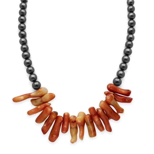 coral and pearl necklace front view