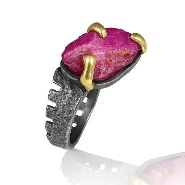 raw ruby ring, front view