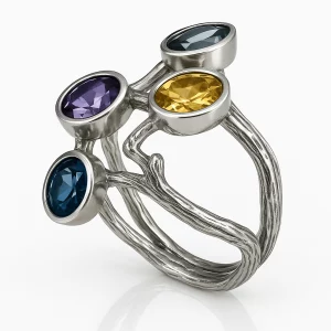 multistone silver ring, angled view
