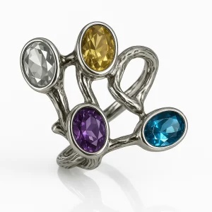 multistone silver ring, top view