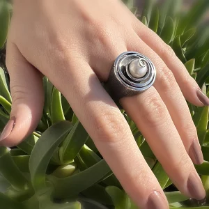 pearl silver ring, on hand