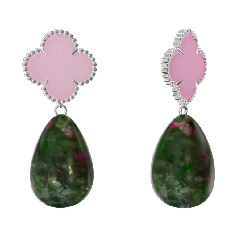 Magic Stones drop earrings shown from the front and side
