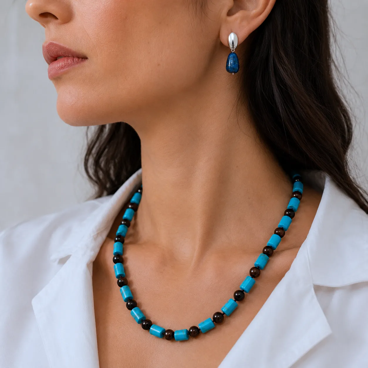 Lapis Lazuli Silver Earrings, worn on model
