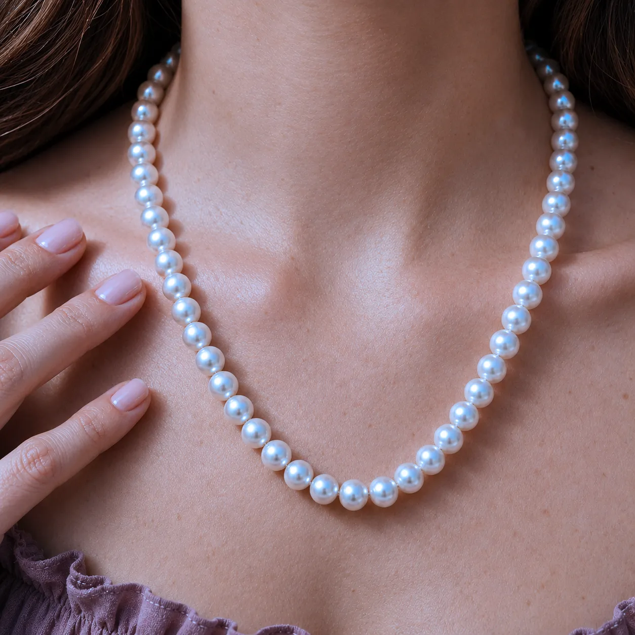 Akoya Pearl Necklace, worn on model