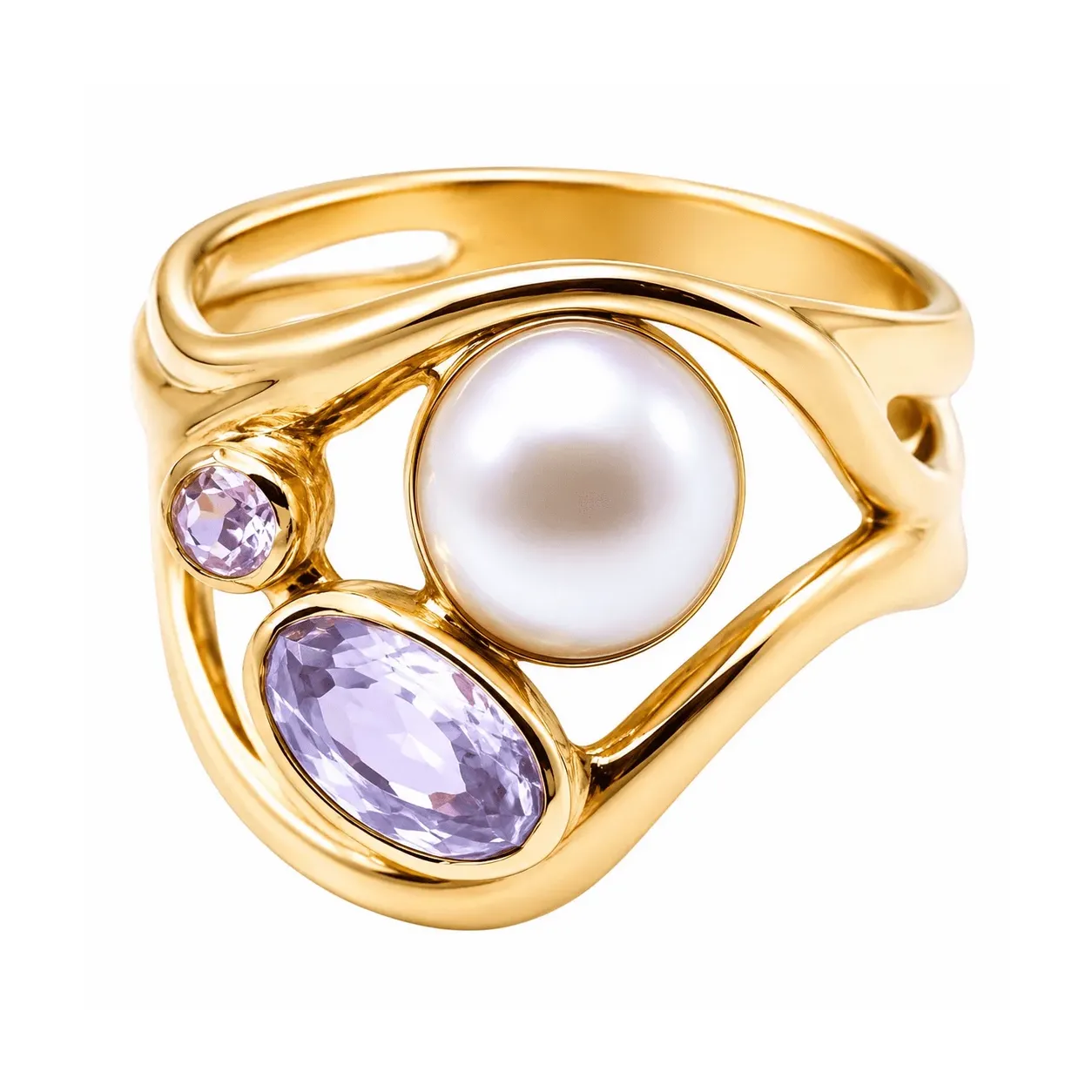 Amethyst Pearl Ring in yellow gold