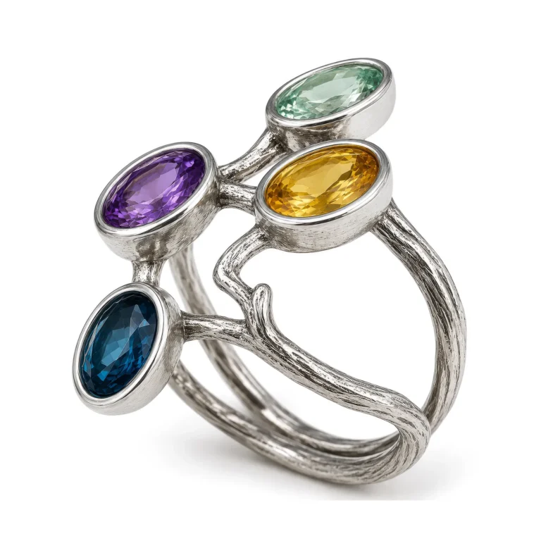 Sculptural rings with colorful oval gemstones by Magic Stones
