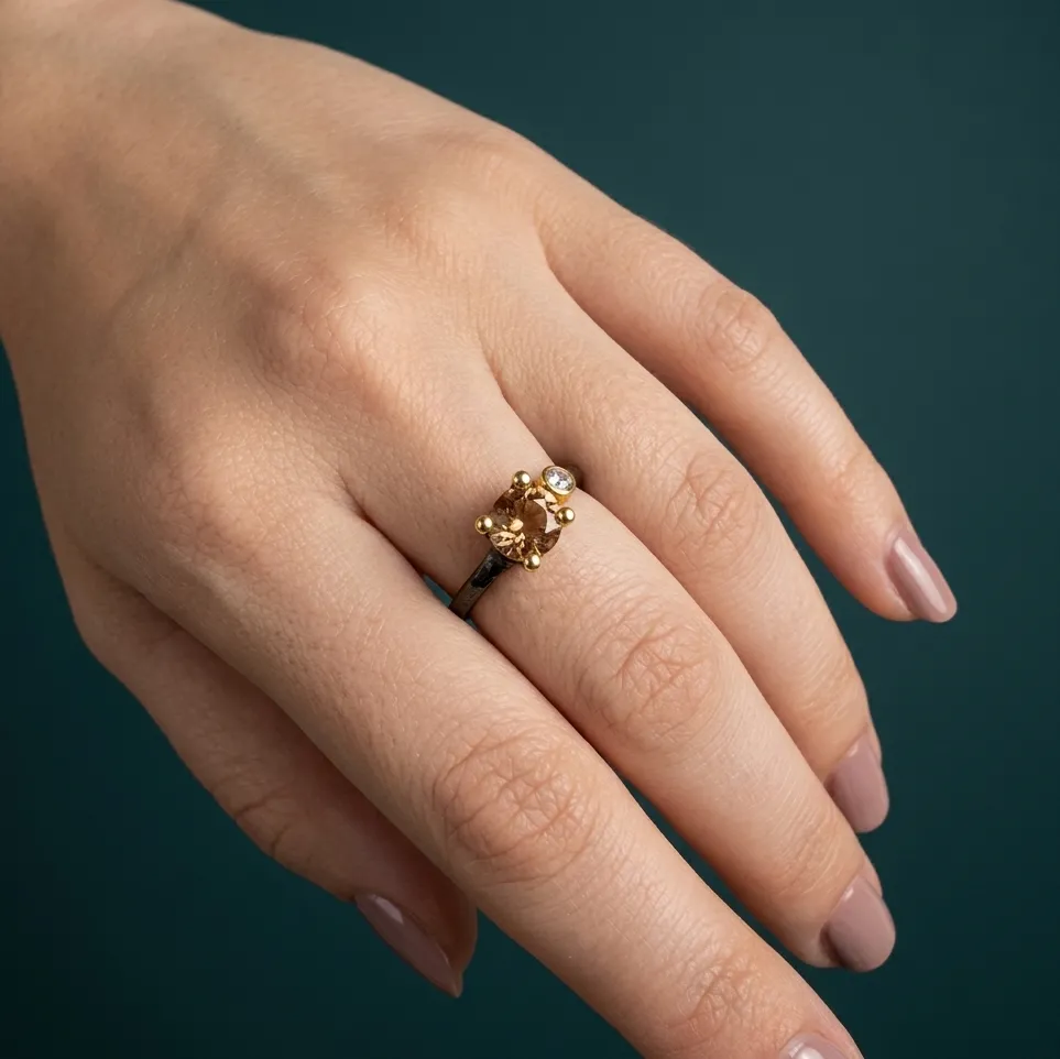 Zultanite Stone Ring in gold-plated sterling silver, worn on hand