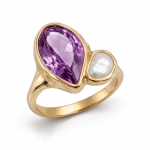 Solstice Bloom – Amethyst & Baroque Pearl Ring