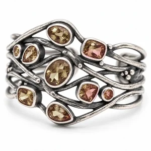 Wide Sterling Silver Cuff Bracelet with Zultanite and Openwork Branches – Bramble Lace