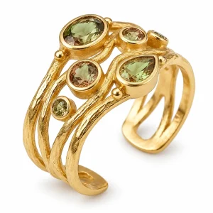 14K Yellow Gold Cuff Bracelet with Color-Change Zultanite, Four Textured Rows – River Delta