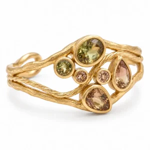 14K Yellow Gold Cuff Bracelet with Color-Change Zultanite and Twisted Gold Wires – Confluence