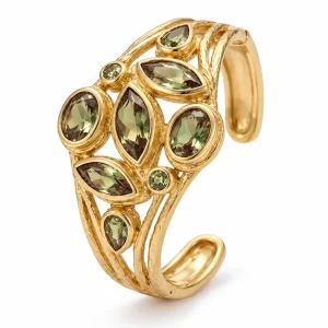 14K Yellow Gold Wide Openwork Cuff Bracelet with Color-Change Zultanite – Sunlit Canopy