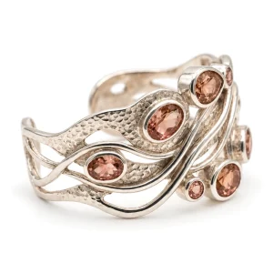 Sterling Silver Cuff Bracelet with Zultanite, Hammered Panels and Crossing Waves – Undertow