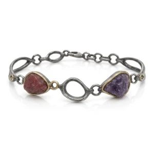Raw Ruby and Amethyst Bracelet on an Oxidized Sterling Silver Chain – Night Orchard