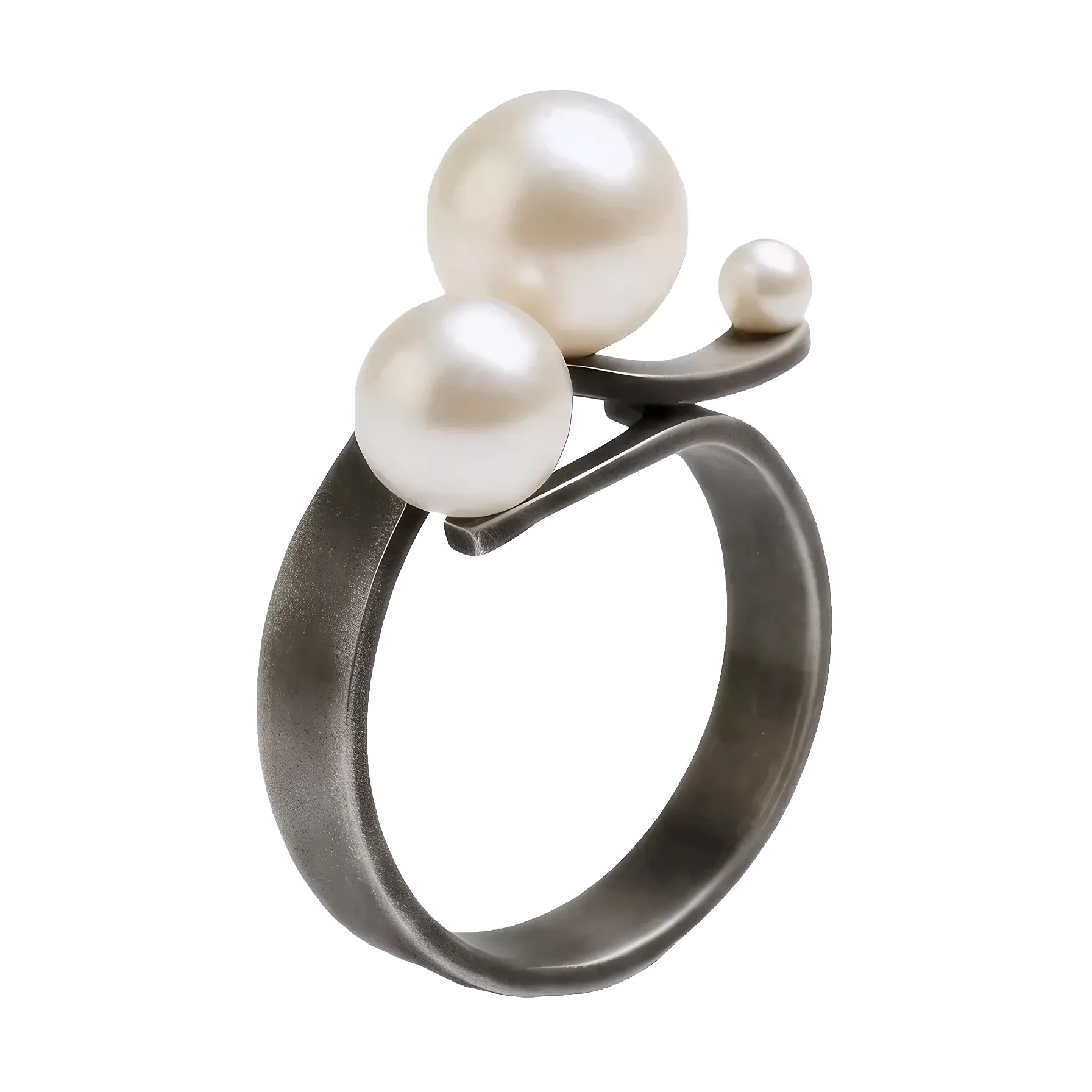 Linear Pearl Ring in sterling silver, angled view