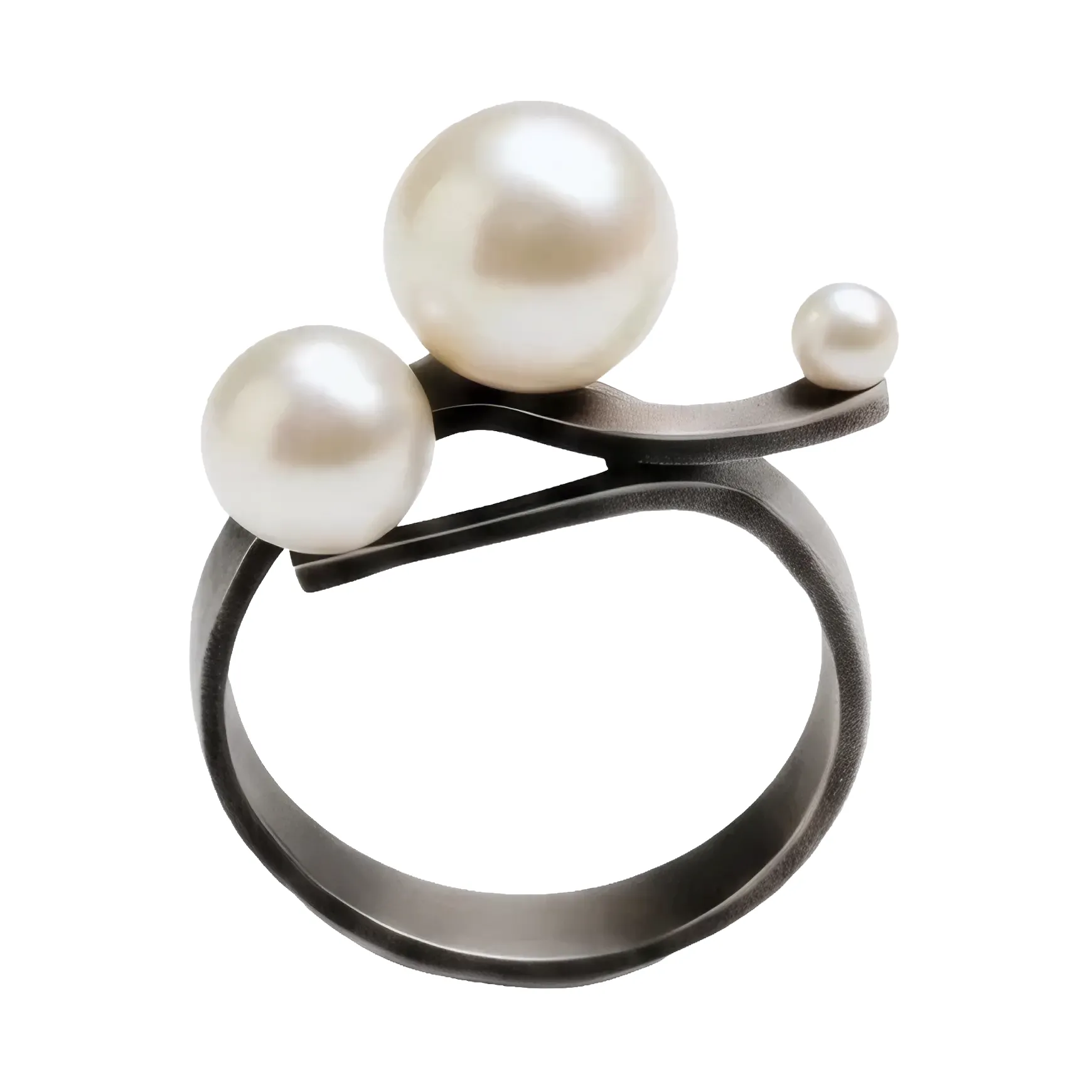 Linear Pearl Ring in sterling silver, front view