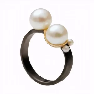 Axis Form – Oxidized Silver Pearl Ring
